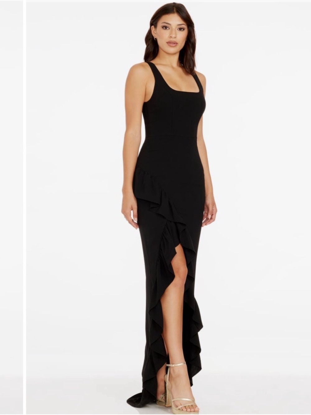 Dress the Population Charlene Ruffle Gown Black Size Large